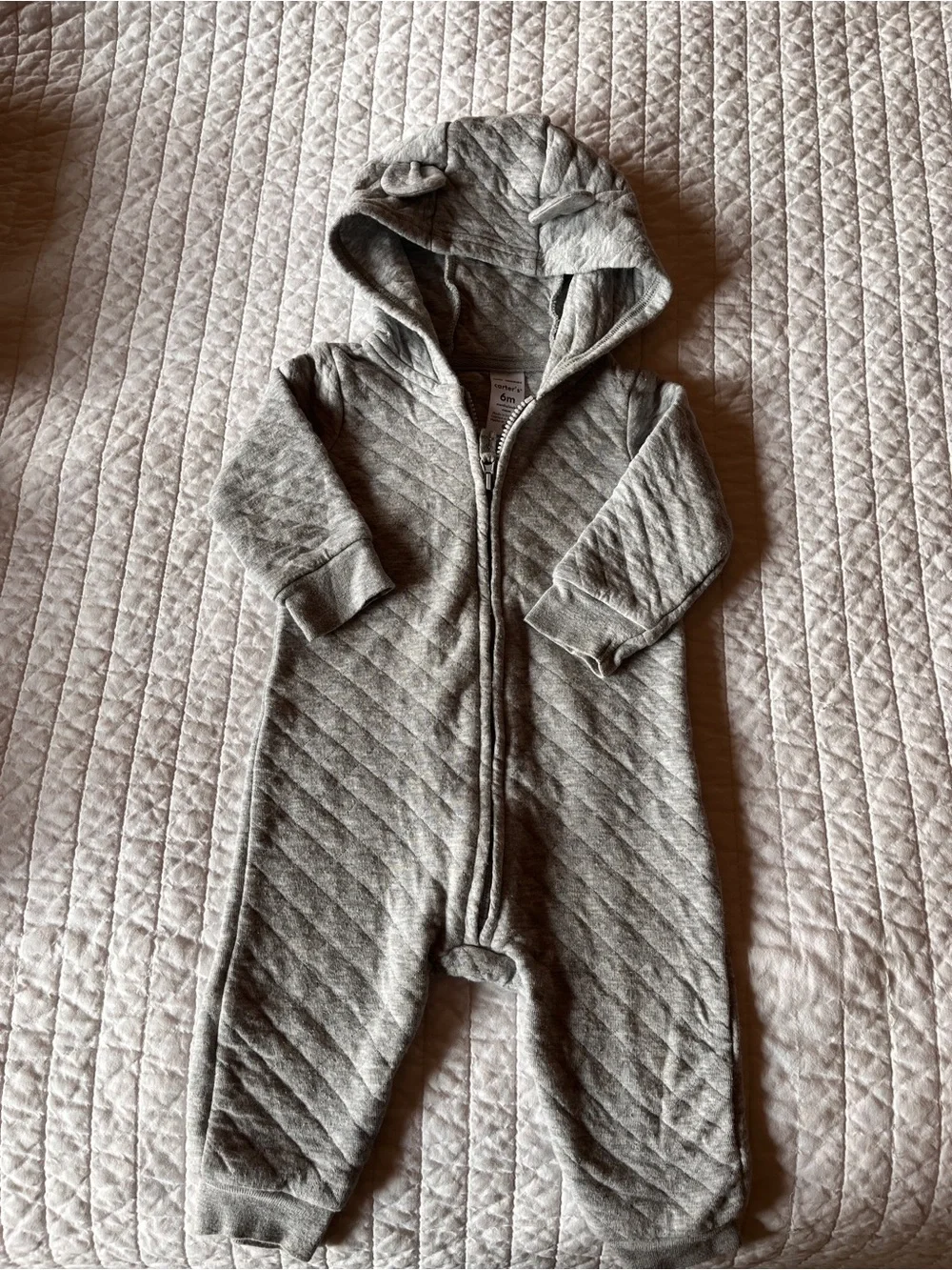 Carter’s Gray Quilted Hooded Baby One-Piece Romper 6m